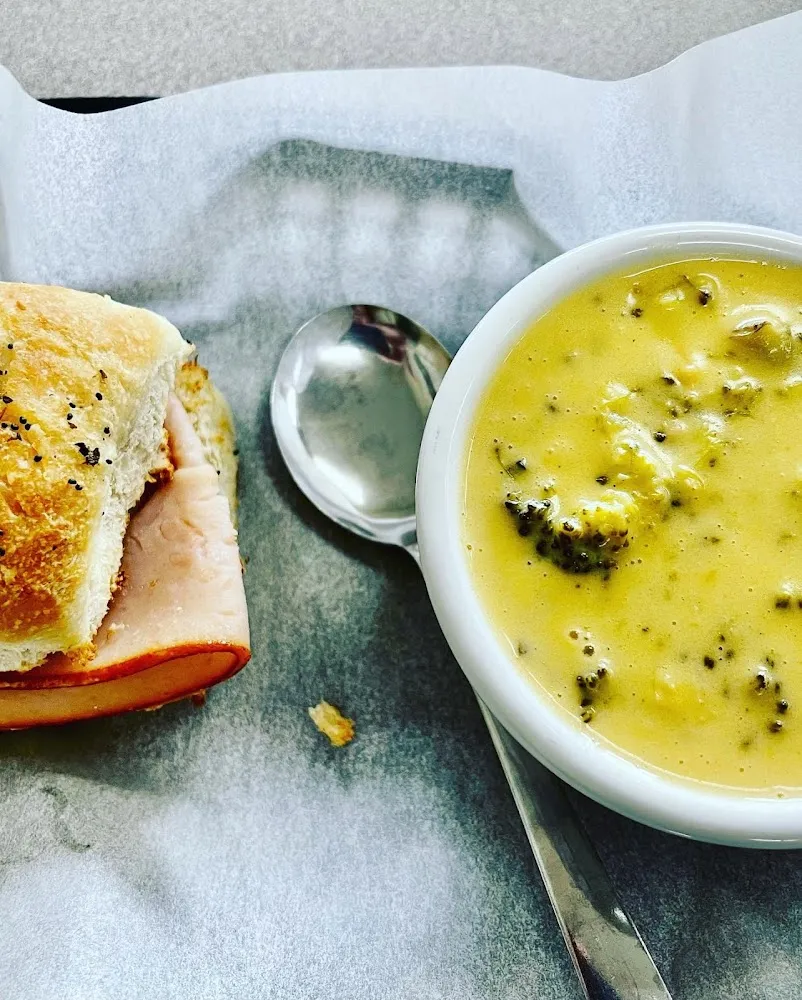 Broccoli Cheese Soup and Sandwich