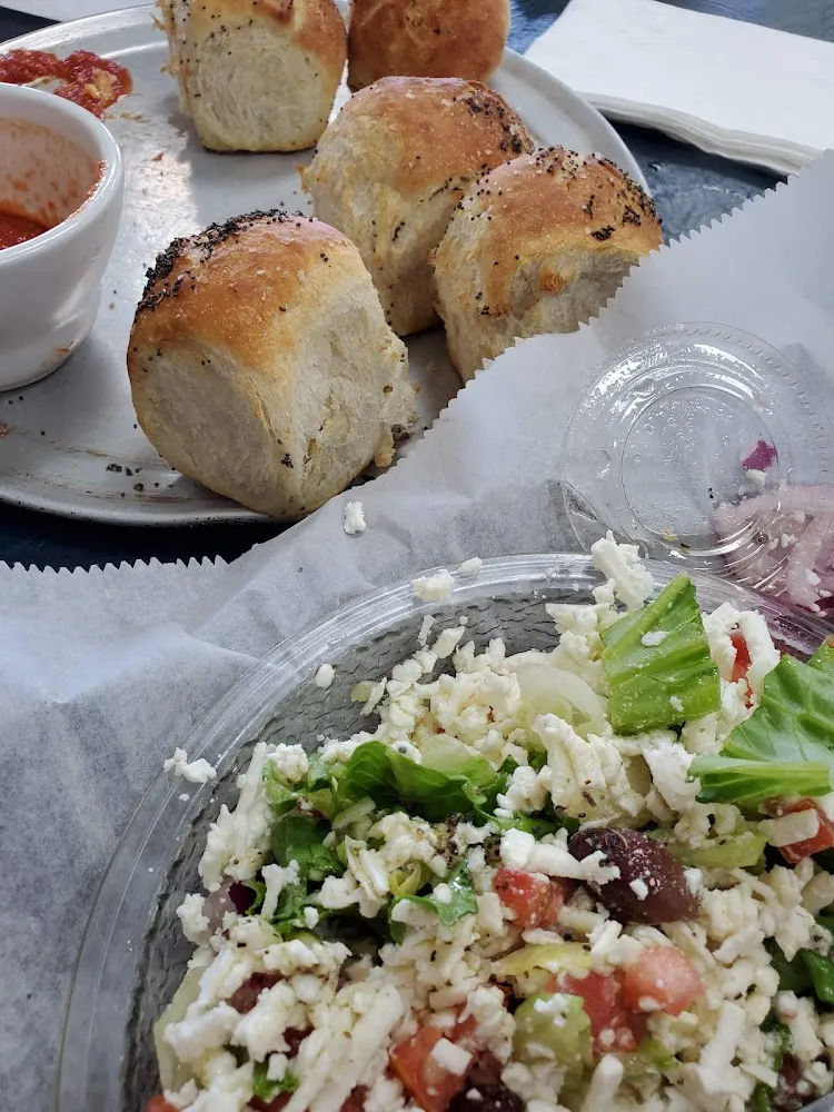 Greek Salad & in House Made Rolls